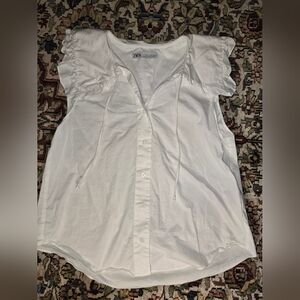 Zara Women's Cream Button-Up Blouse With Sailor Collar